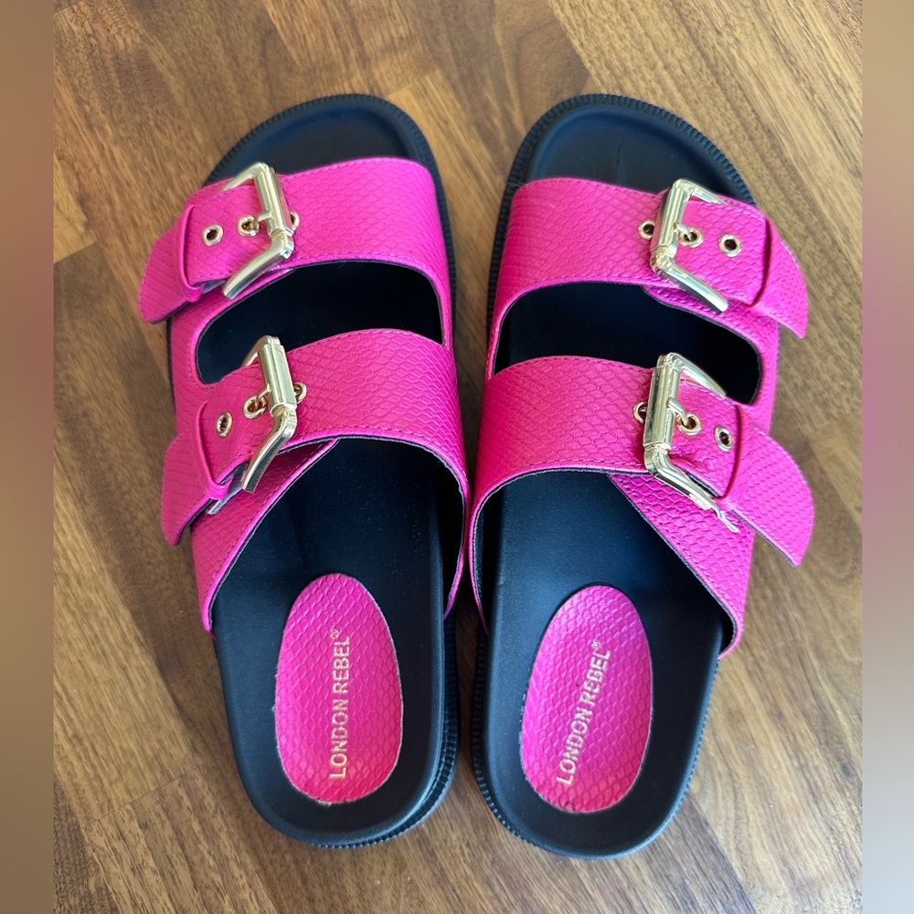 London Rebel Pink Croc Buckled Sandals - Size 9